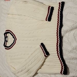 Wilson Cream Cable Knit Sweater with Red and Navy Accents (Medium)